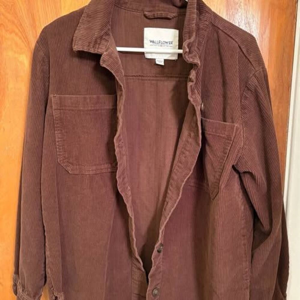 Brown Corduroy Western Fall Button Shirt Jacket Distressed Size L